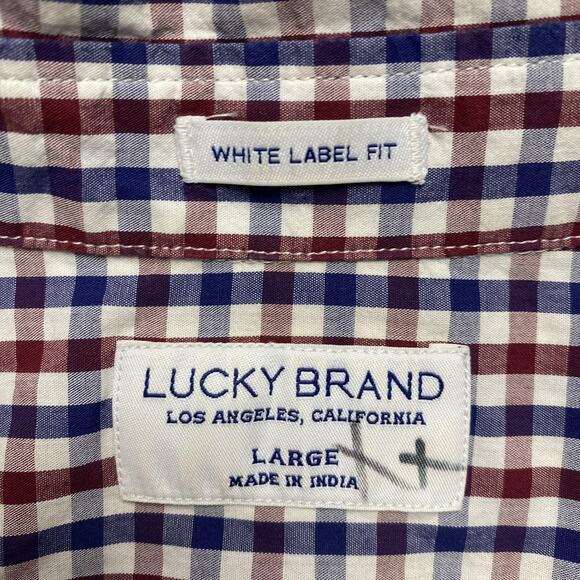 Lucky Brand Shirt Mens Large Red Blue White Label Fit Gingham Check Button Up - Picture 8 of 8
